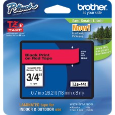 BROTHER - Cinta, Brother, TZE441, Laminado, Negro sobre Rojo, 18 mm