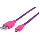Cable USB 2.0, Manhattan, 394048, USB A, Micro USB B, 1 m, Rosa