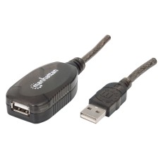 Cable USB 2.0, Manhattan, 150958, Extensión Activa, 20 m, Macho a Hembra, Negro