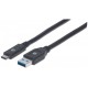 Cable USB C, Manhattan, 354981, 3 m, USB 3.0, Negro