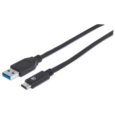 MANHATTAN - Cable USB 3.1, Manhattan, USB A Macho, USB C Macho, 1 m, 10 Gbps, Negro
