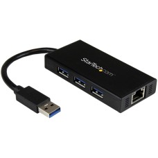 STARTECH - Concentrador USB 3.0, Startech, ST3300GU3B, 3 Puertos, Adaptador de Red, Aluminio