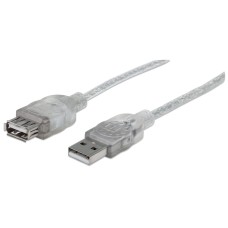Cable de Extension USB 2.0, Manhattan, 340496, 3 m, A Macho - A Hembra, Plata