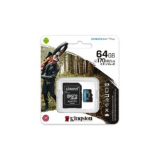 Memoria Micro SDXC, Kingston, SDCG3/64GB, Canvas Go Plus, 64 GB, UHS-I, U3, V30, A2, Clase 10, Con Adaptador