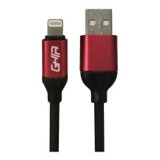 GHIA - Cable de Datos, Ghia, GAC-196N, USB A, Lightning, 1 m, Negro, Rojo