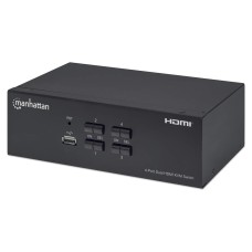 Switch KVM, Manhattan, 153539, HDMI, 4 Puertos, Para dos monitores, 4K, 30 Hz, USB, Audio y Micrófono, 3.5 mm, USB 2.0, Negro