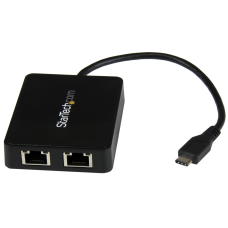 Adaptador de Red, StarTech, US1GC301AU2R, USB C, 2 Puertos RJ45, Gigabit, Negro