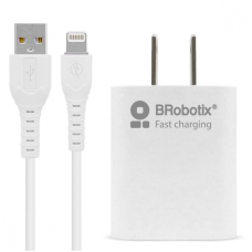 Cargador USB, Brobotix, 6001349, 18 W, Carga Rápida, Cable USB A a Lightning, Blanco