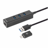 Adaptador de Red, Manhattan, 180894, USB A, USB C, RJ45, Negro
