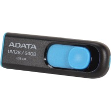 Memoria USB 3.0, Adata, AUV128-64G-RBE, 64 GB, Retractil, Negro-Azul